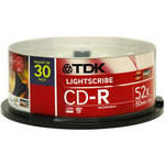 TDK CD-R 52X 80 Minute, LightScribe Printable Recordable Disc (Spindle Box of 30)