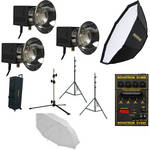 Novatron D1500 3 FC Head Kit W/Umbrella, Softbox & Wheeled Soft Case (115VAC)