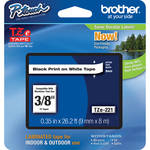 Brother TZe221 3/8" Black Print On White  Tape  (26.2'/8 m)