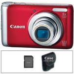 Canon PowerShot A3100 IS Digital Camera with Basic Accessory Kit (Red)