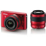 Nikon 1 J1 Mirrorless Digital Camera with 10-30mm / 30-110mm Lens (Red)