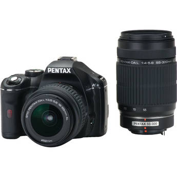 Pentax K-x Digital SLR with 18-55mm and 55-300mm Zoom Lenses (Black)