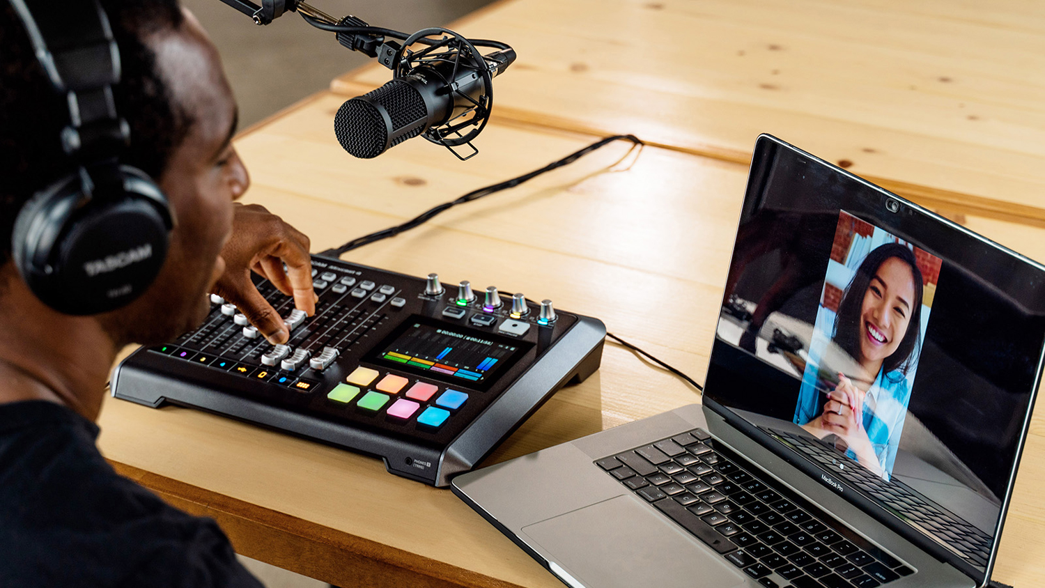 TASCAM Mixcast 2-Person Podcast Kit with Mixer-Recorder, Microphones, Boom Arms, and Headphones TASCAM Mixcast 2-Person Podcast Kit with Mixer-Recorder, Microphones, Boom Arms, and Headphones