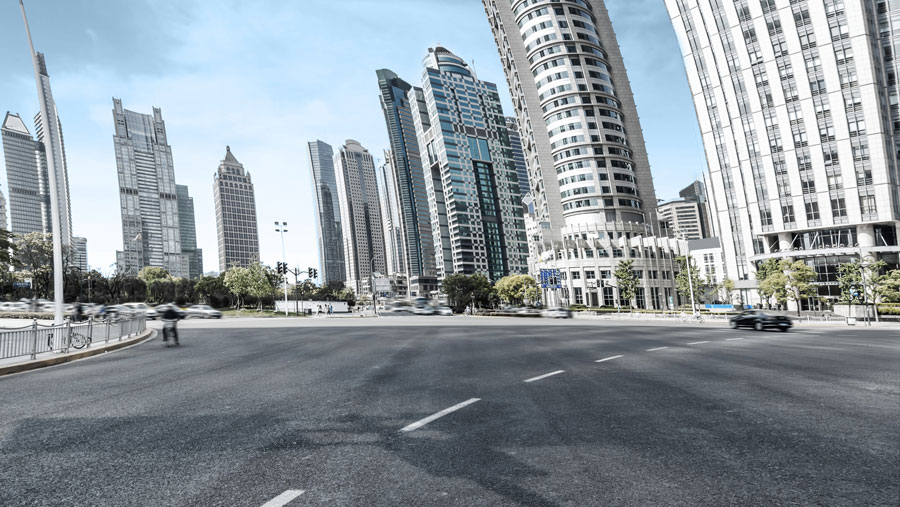 Effects of rolling shutter; note buildings skewed in one direction