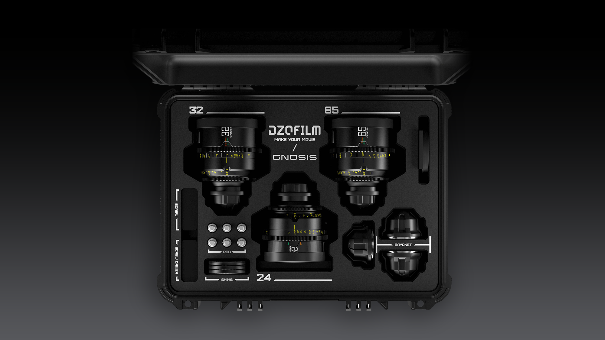 DZOFilm 24, 32, 65mm T2.8 Gnosis Macro Prime 3-Lens Kit DZOFilm 24, 32, 65mm T2.8 Gnosis Macro Prime 3-Lens Kit