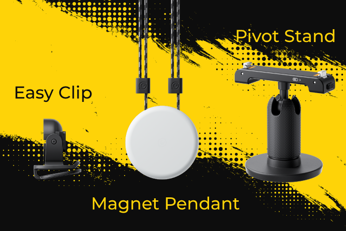Accessories; easy clip, magnet pendant, & pivot stand