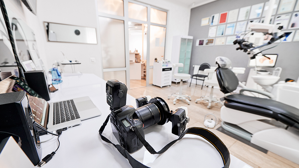 Camera sitting on desk in dental office