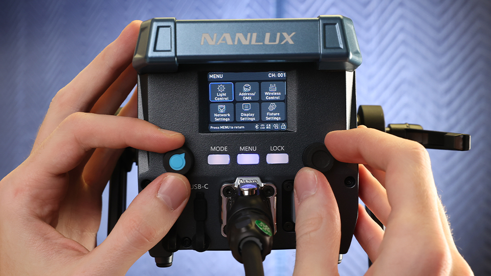 Nanlux Evoke 150C RGB LED Spotlight Rear Display Controls