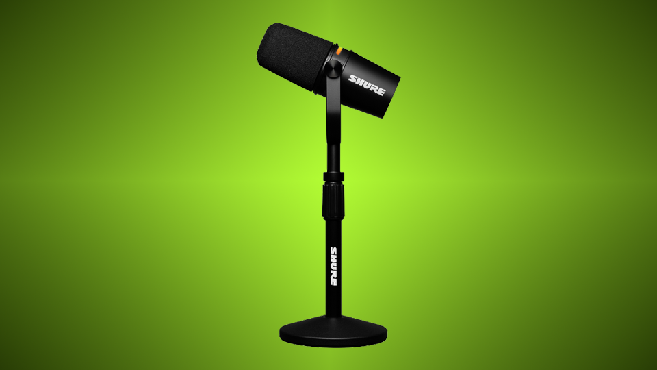 Shure MV7+ with a Gator Desktop Stand. Shure MV7+ with a Gator Desktop Stand.