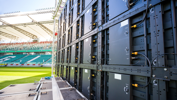 LED panels installed outside at a stadium LED panels installed outside at a stadium