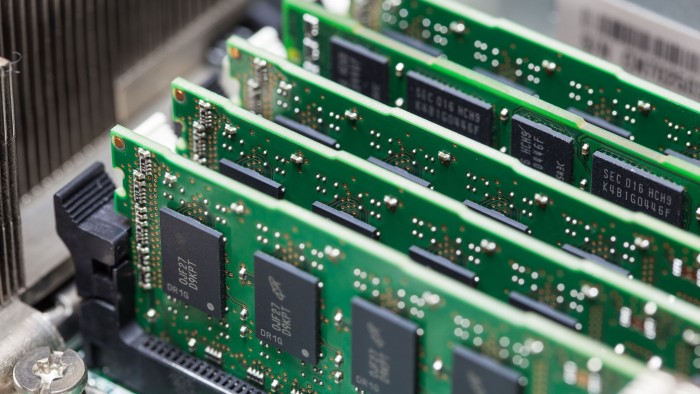 RAM modules installed inside a computer.