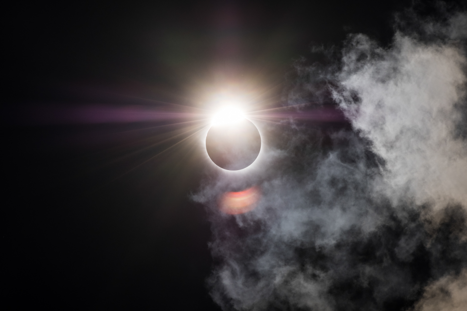The August 2017 total solar eclipse. Image taken through a Nikon 300mm f/4 lens. 9x magnification. The August 2017 total solar eclipse. Image taken through a Nikon 300mm f/4 lens. 9x magnification.