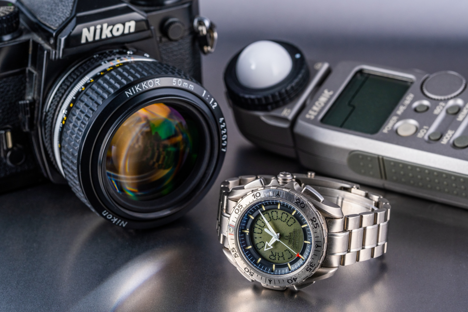 Cameras and watches go well together! Here is a Nikon FM3a with a Sekonic L-358 light meter and an Omega Speedmaster Professional X-33 Ref 3291.50.00.