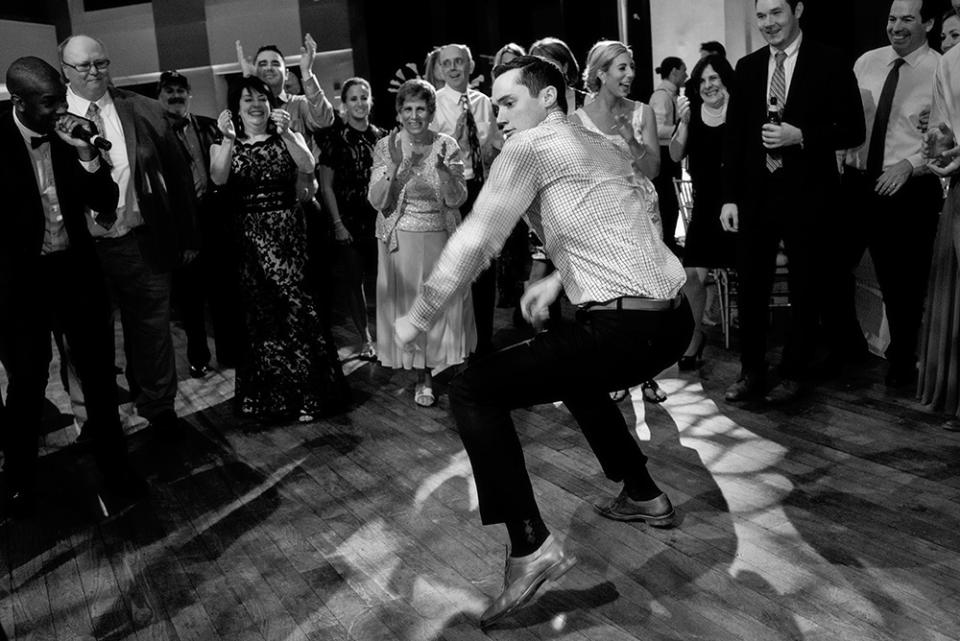 McElwee notes, “Getting low enables you to shoot wide and close, without disturbing guests' enjoyment of the reception. Here, I wanted to capture the reactions and the moment within one frame; getting close to the subject with my Sony 35mm f/1.4 lens enabled me to do this.”