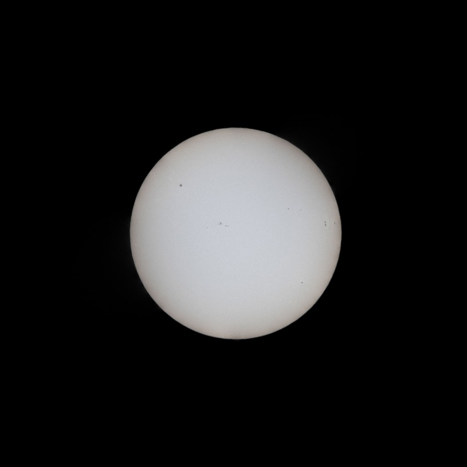 A whiter image of the sun through a different Mylar® filter. A whiter image of the sun through a different Mylar® filter.