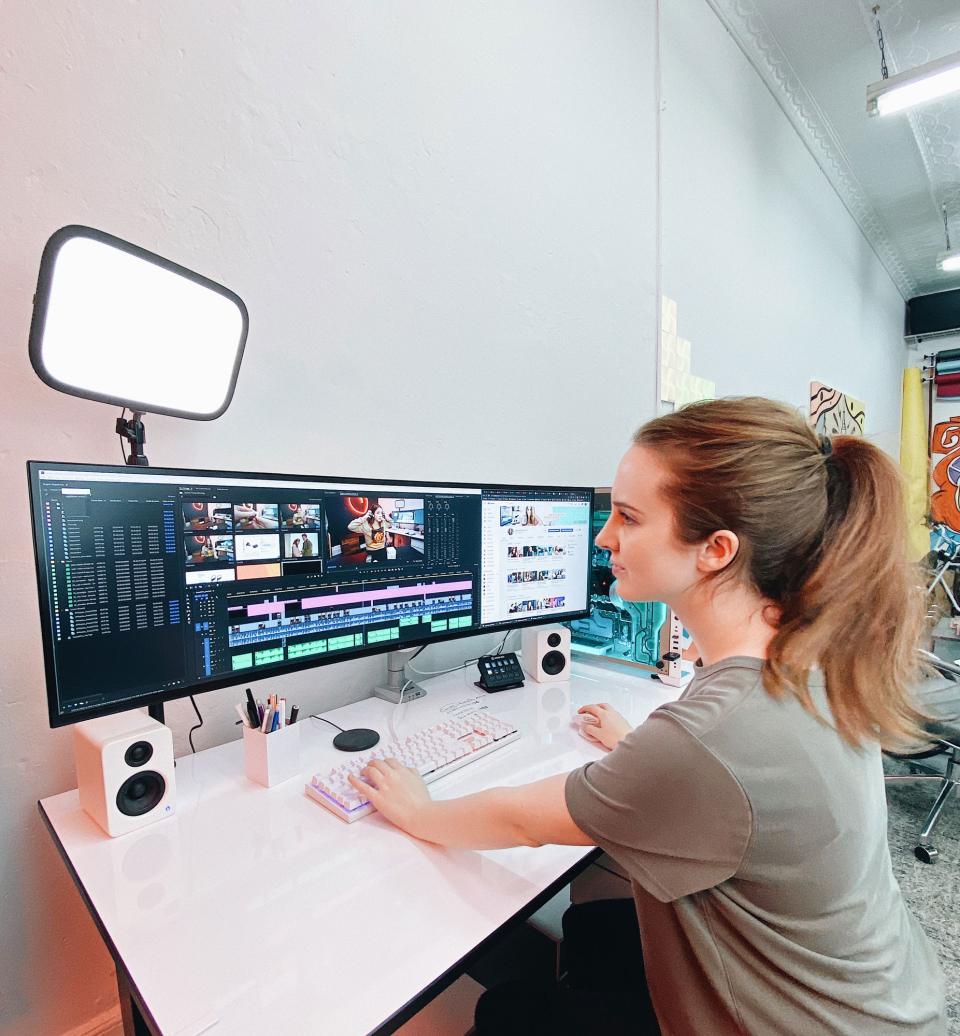 Dietschy tries out an LG UltraWide Monitor during the LG Ultrawide Festival in November 2019. “It makes editing SO. MUCH. FUN,” she wrote in an Instagram post.