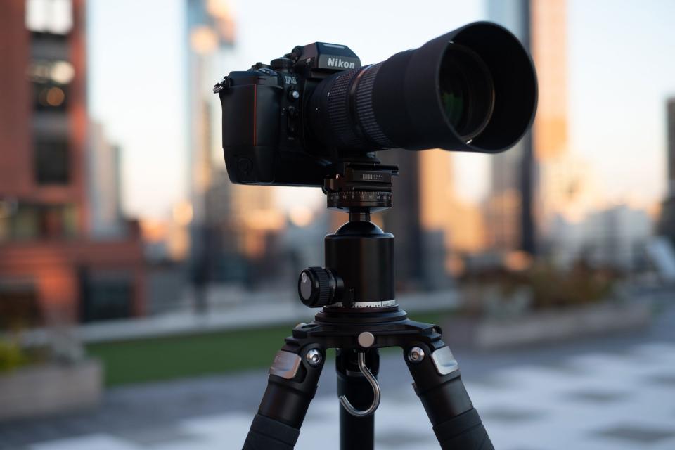 This Nikon 80-200mm f/2.8 lens works on this Nikon F4, on almost any modern Nikon DSLR, and on a mirrorless camera with an adapter.