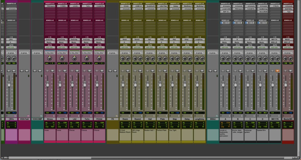 A common mixing template in Pro Tools A common mixing template in Pro Tools