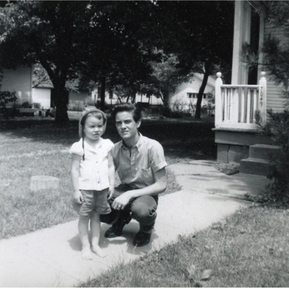 A snapshot in front of the Hines family home showing Jessica, age 4, with Gary at 16&nbsp;&nbsp;