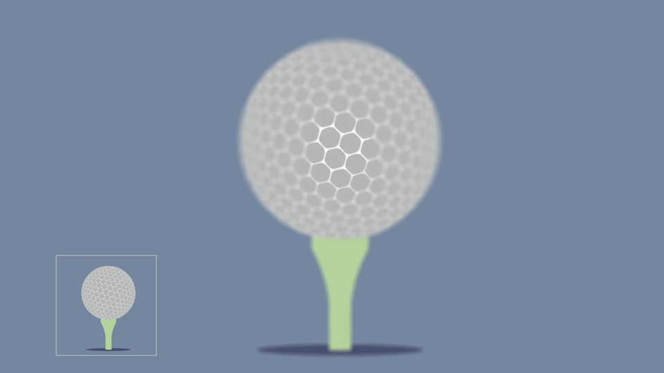 Enlargement: An identical image is reproduced at different sizes. Note how, in the smaller image, the golf ball’s texture is&amp;nbsp;more consistent where, in the larger image, the image shows short depth of field in which only a portion of the dimples are in focus.