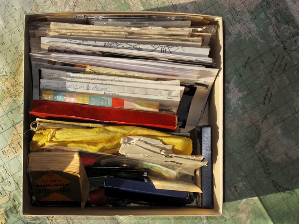 A box containing the belongings of Sp/4 Gary A. Hines, packed by his mother following his suicide, ten years after his return from Vietnam&nbsp;&nbsp;