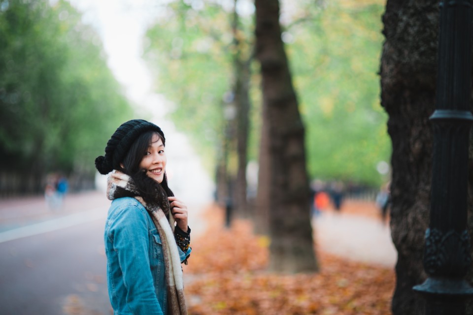 The forest is beautiful, but distracting. Here we have used an aperture of f/1.4 to soften and blur the background and keep the model in focus.