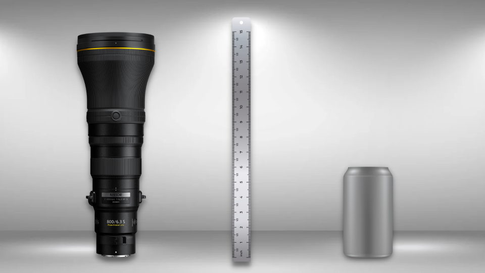 NIKKOR Z 800mm f/6.3 VR S Vs 6" Soda Can