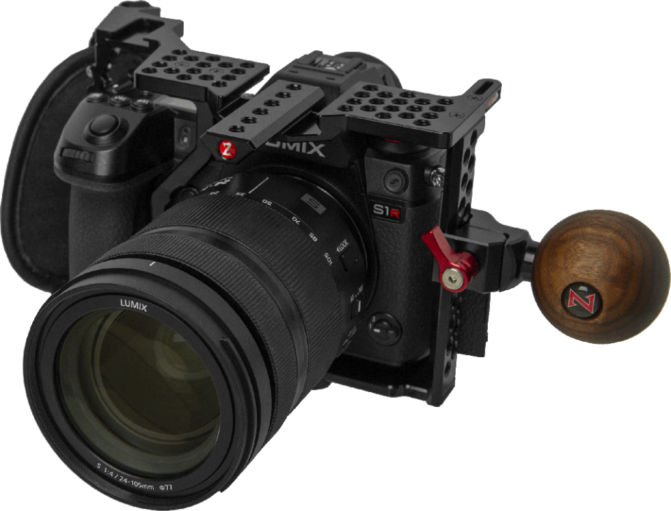 Zacuto Zarn Wooden Ball Handgrip attached to Panasonic S1 Cage