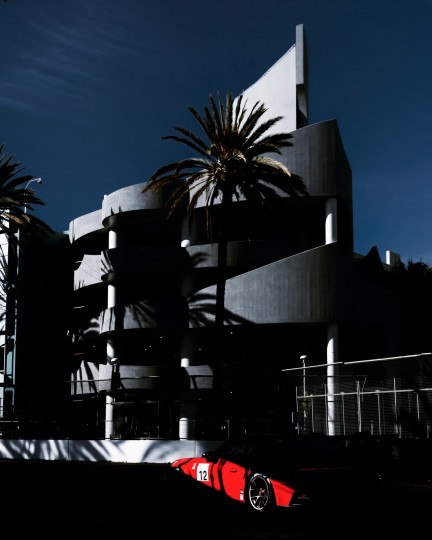 Light, shadow, and strong shapes are plentiful around the Long Beach Grand Prix street circuit. Nikon D5, ISO 640, 35 mm f/5 lens at 1/8000.