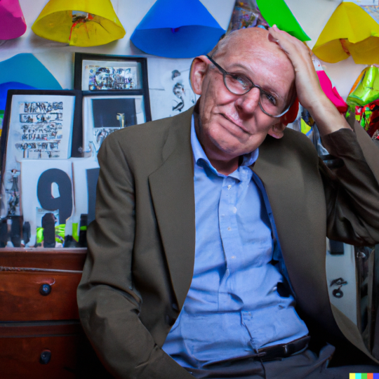 This is a synthetic image, not a photograph, generated by DALL-E, an artificial intelligence system, in response to the text prompt by Fred Ritchin, “A photograph of a man on the day he retires,” 2022.