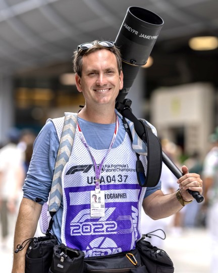 Jamey Price with his gear during the F1 Crypto.com Miami Grand Prix, May 2022, photo © Brennan Asplen/Icon Sportswire.
