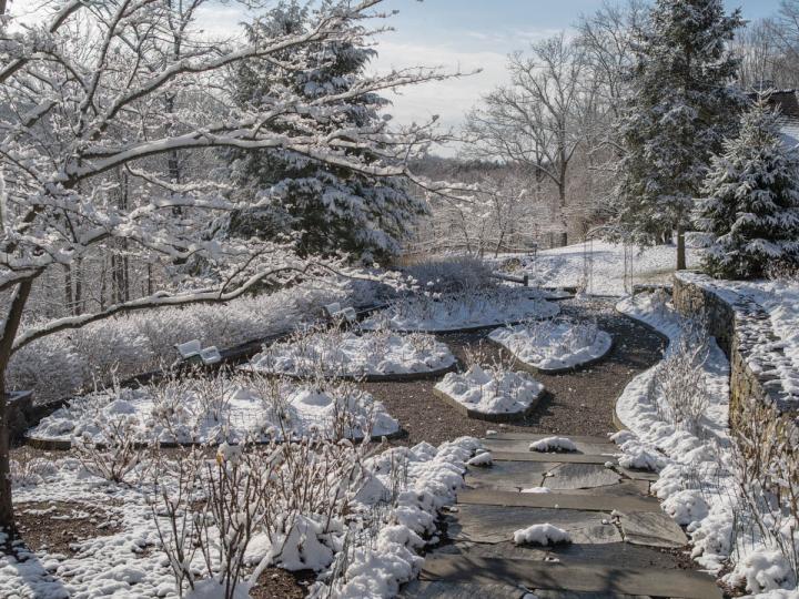 Hawks Nest, Chappaqua, NY. Winter reveals the structure of the Rose Garden. © Larry Lederman