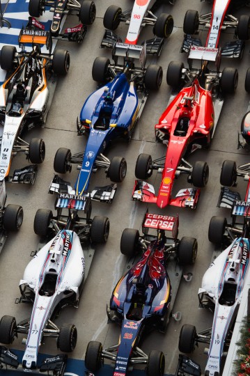 Parc Fermé with all the Formula 1 cars, Shanghai, China. Nikon D4s, ISO 320, 140 mm f/3.5 lens at 1/1250, Exposure compensation: -0.3.