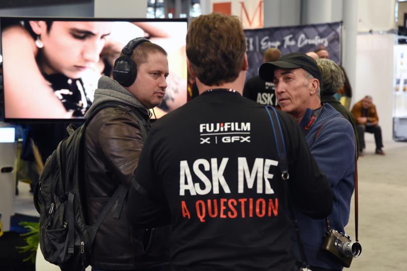 Jason and Allan record conversation with FUJIFILM representative at PhotoPlus 2019