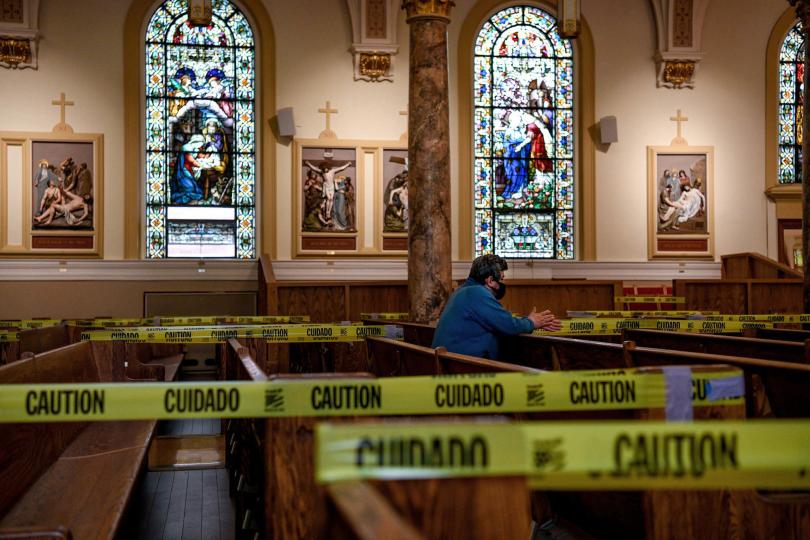 Our Lady of Mount Carmel was open for private prayer in the Belmont neighborhood of The Bronx, New York on Sunday, May 24, 2020. © Desiree Rios for The New York Times
