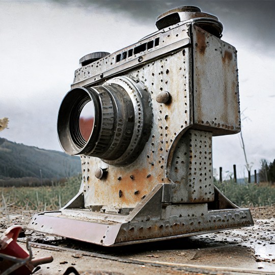 AI Result: The ‘mobile photography’ prompt generated some wonderfully silly cameras on wheels, treads, and other rolling devices. The selected result has a definite military feel about it. © Allan Weitz