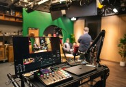 View of the studio set from the mixing board.