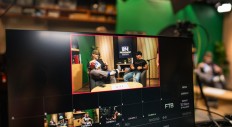 Derek chatting with upcoming podcast guest Ian Spanier, displayed with RODE RODECaster Studio Intelligent Podcast Production Software.