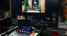 The empty studio set, viewed on the monitor display with RODE RODECaster Studio Intelligent Podcast Production Software.