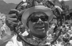 New Year’s Eve 2019 – Cape Town, South Africa: Performer with a Tambourine in the Kaapse Klopse Minstrel Parade