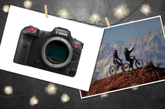 Canon EOS R5 C Mirrorless Cinema Camera (left) and a sample image (right)