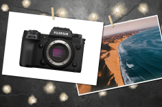 FUJIFILM X-H2 Mirrorless Camera (left) and a sample image (right)