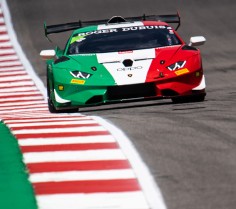 One of the brightly colored Lamborghini Super Trofeo cars climbs the hill at COTA. The use of leading lines is one of the best ways to make images even stronger. Nikon D5, ISO 125, 700mm f/6.3 lens at 1/2000.