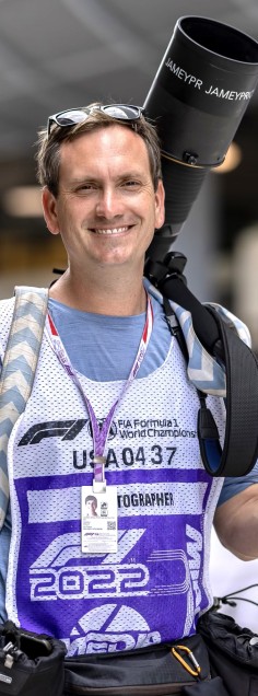 Jamey Price with his gear during the F1 Crypto.com Miami Grand Prix, May 2022, photo © Brennan Asplen/Icon Sportswire.