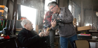Stephen Wilkes shows Jay Masiel his camera screen inside Jay’s legendary bank building, NYC.