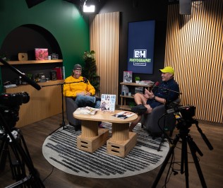Enrique Vega in the podcast studio with host Derek Fahsbender, photo © Grace Massara.