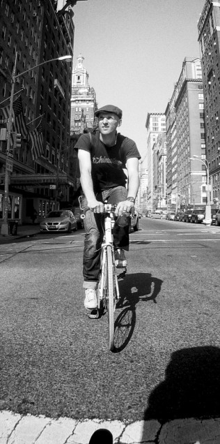 Phil Penman cycling through Manhattan, New York, 3/14/12. GoPro.
