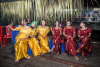 Six bridesmaids line up for a selfie before a wedding reception. All are a combination of Bugis, Butonese and Makassarese transmigrants, who have been settled in Asmat for decades, 9/20/16.