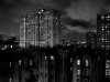 Nighttime view of the Mitchel Houses in New York’s South Bronx.