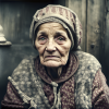 This is a synthetic image, not a photograph, generated by DreamStudio, an artificial intelligence system, in response to the text prompt by Fred Ritchin, ““A photograph of a Ukrainian old woman traumatized by the war, 2023,” 2023.